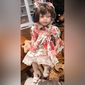 Collections Etc.Floral Dress Doll with Teddy Bear Accessory